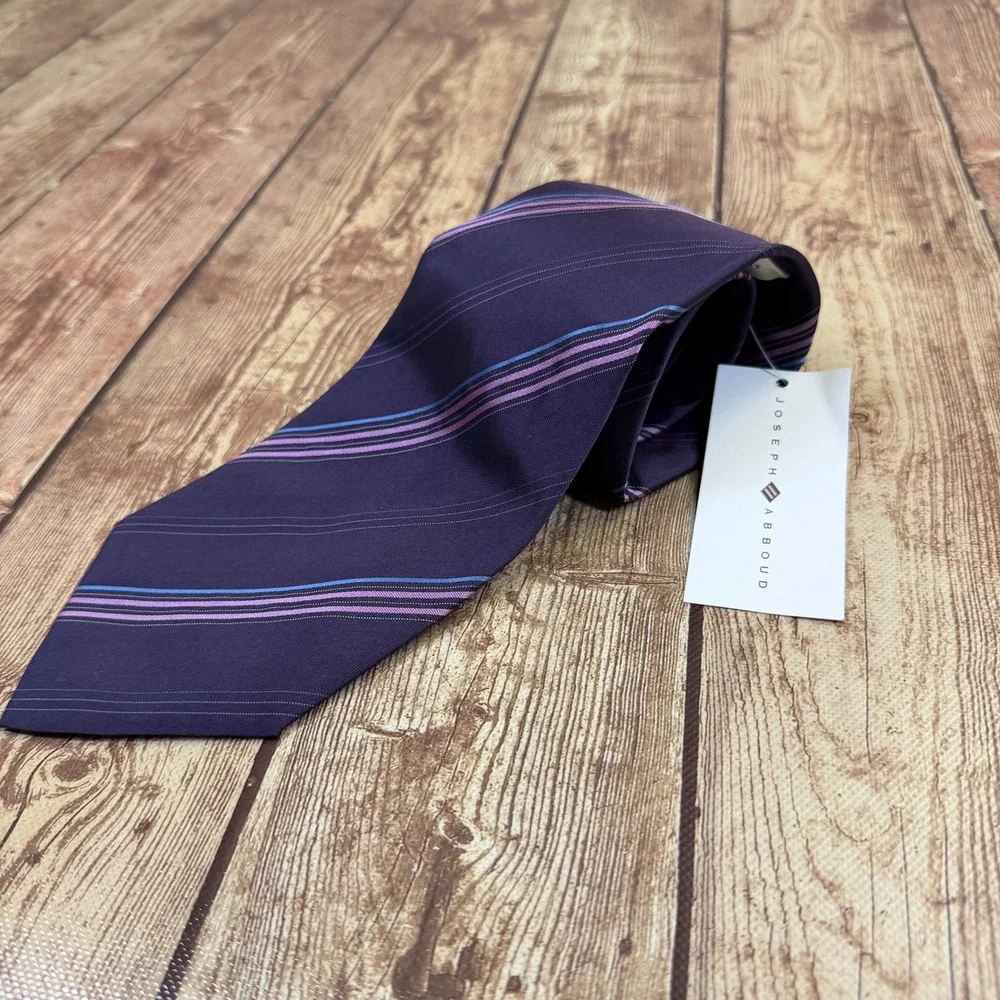 Joseph Abboud J31W01 Necktie Mens One Size Purple Striped Silk Italy